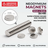 Silver 5mm x 2mm neodymium disc magnet stacks with ruler size reference