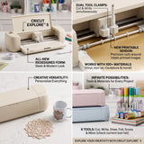 Cricut Explore 5 smart cutting machine, beige, cutting vinyl, iron-on, and cardstock for crafts.