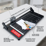 18" Rotary Paper Trimmer/Cutter, heavy-duty black metal and silver, for cutting paper, cardstock, film.