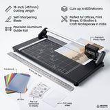 18" Rotary Paper Trimmer/Cutter, heavy-duty, black metal with aluminum rail, cutting photo paper.