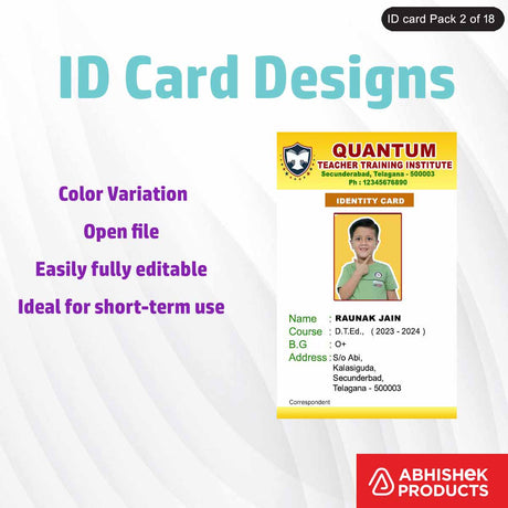 Editable PSD design for designing school ID badges, featuring professional elements