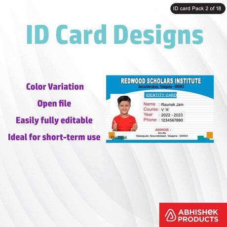 Editable PSD design for designing school ID cards, featuring professional elements