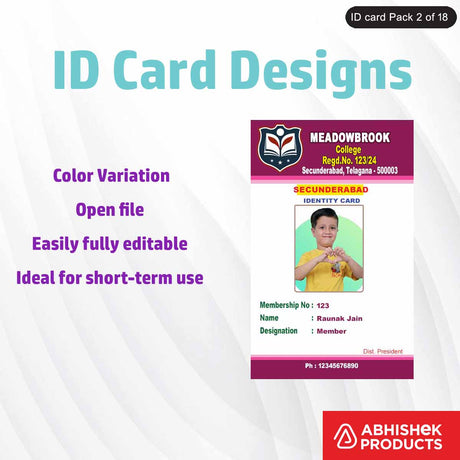 Customizable ID cards design template in PSD format, perfect for school and office use