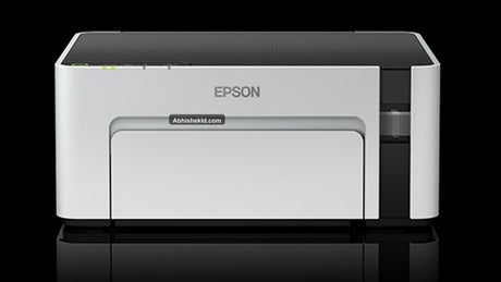 Detailed close-up of integrated front-facing ink tank system showing 005 black ink level indicator on Epson M1120