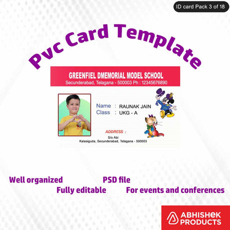 Customizable ID cards design template in PSD format, perfect for school and office use