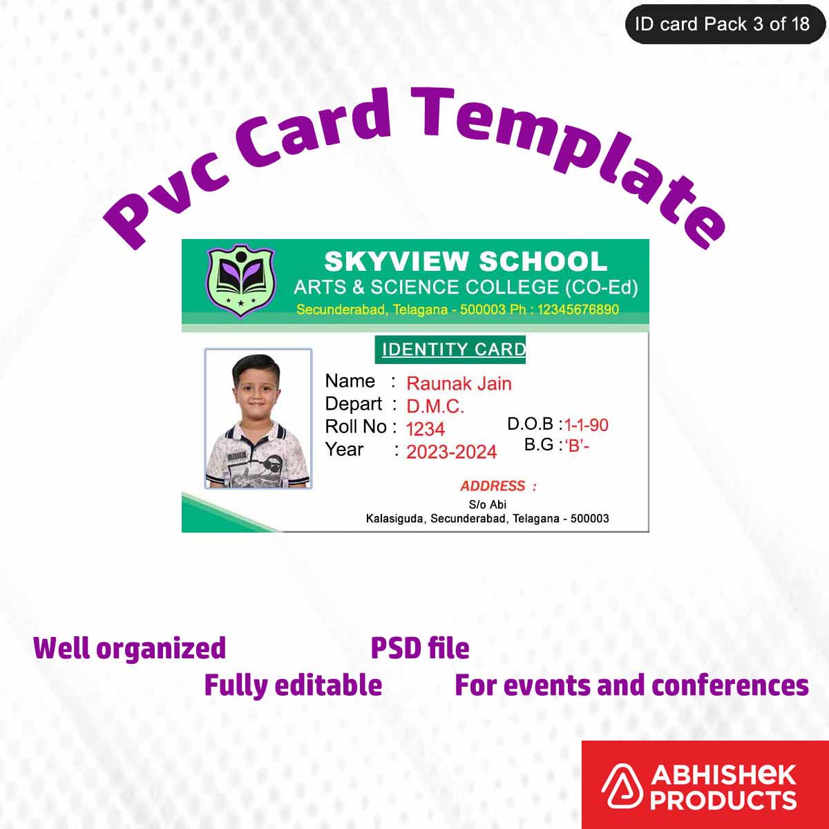 PSD design for designing ID cards, fully customizable and professional