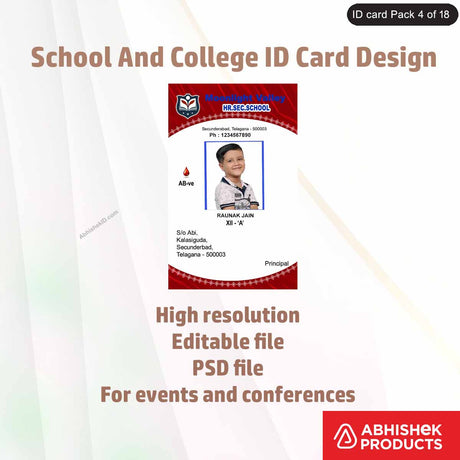 Editable PSD design for designing school ID badges, featuring professional elements