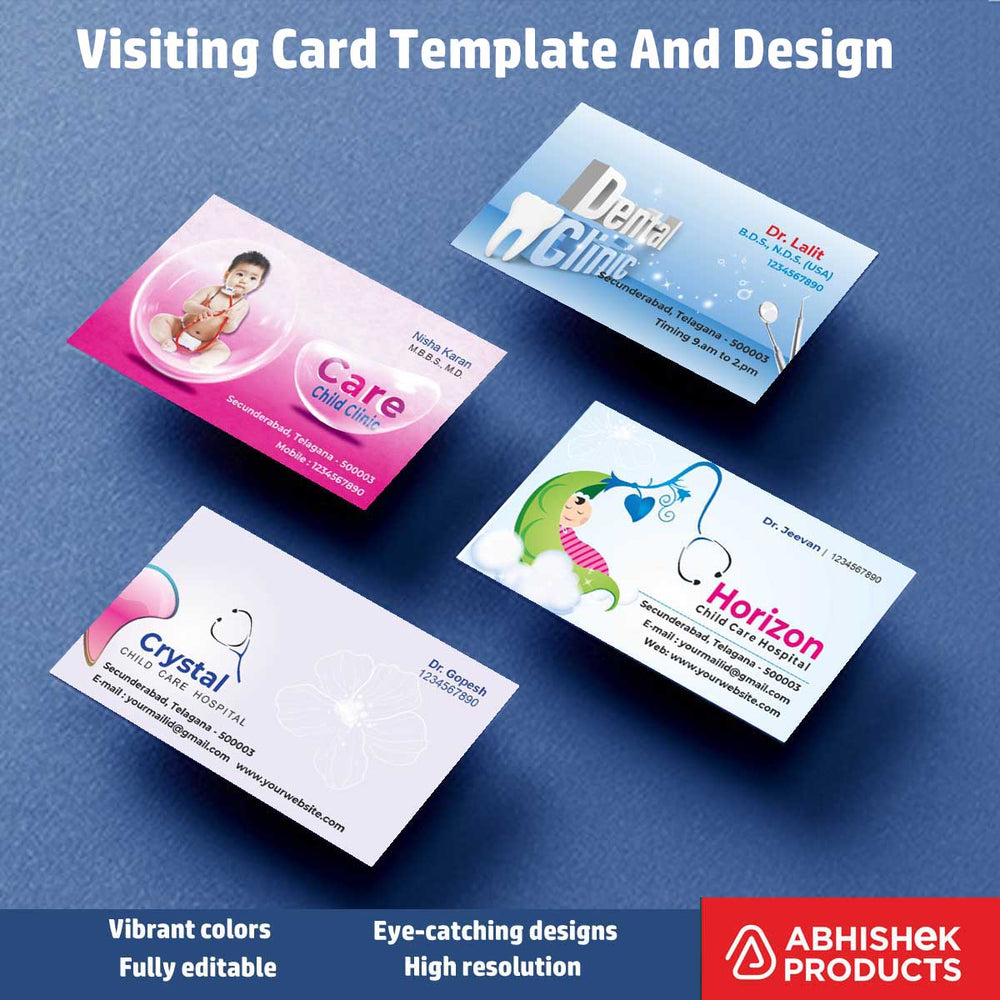 4/10 Professional Visiting Card Design Files – 100 CDR v11 Templates Files - Dental Clinic, Acupuncture, Child Clinic, Hospital, Pet Clinic, Eye Hospital, Nutrition Care, Home Care, Nutrition care