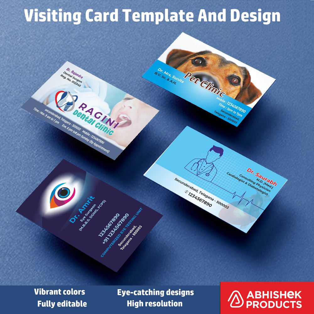 4/10 Professional Visiting Card Design Files – 100 CDR v11 Templates Files - Dental Clinic, Acupuncture, Child Clinic, Hospital, Pet Clinic, Eye Hospital, Nutrition Care, Home Care, Nutrition care
