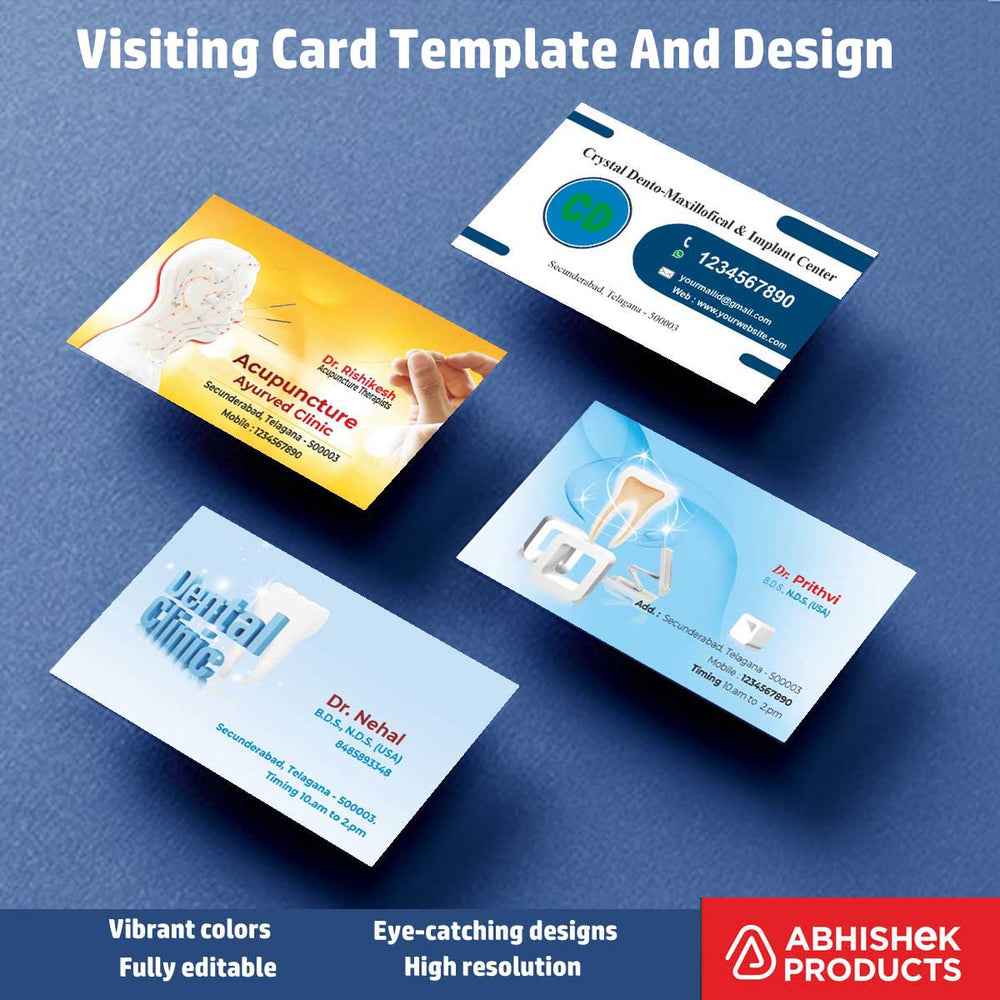 4/10 Professional Visiting Card Design Files – 100 CDR v11 Templates Files - Dental Clinic, Acupuncture, Child Clinic, Hospital, Pet Clinic, Eye Hospital, Nutrition Care, Home Care, Nutrition care