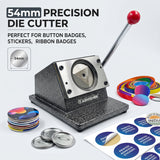 54mm round heavy duty badge cutter front view with metal body and lever handle