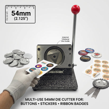 54mm badge cutter cutting a perfect circle from printed paper sheet