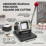 61mm Imported Square Die Cutter, heavy-duty steel with red knob, for fridge magnets, badges, and stickers.