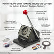 70mm round heavy duty badge cutter front view with cast iron base