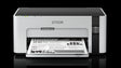 Front compact view of Epson EcoTank M1120 monochrome ink tank printer on office desk