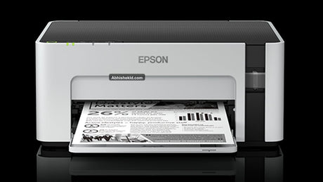 Front compact view of Epson EcoTank M1120 monochrome ink tank printer on office desk