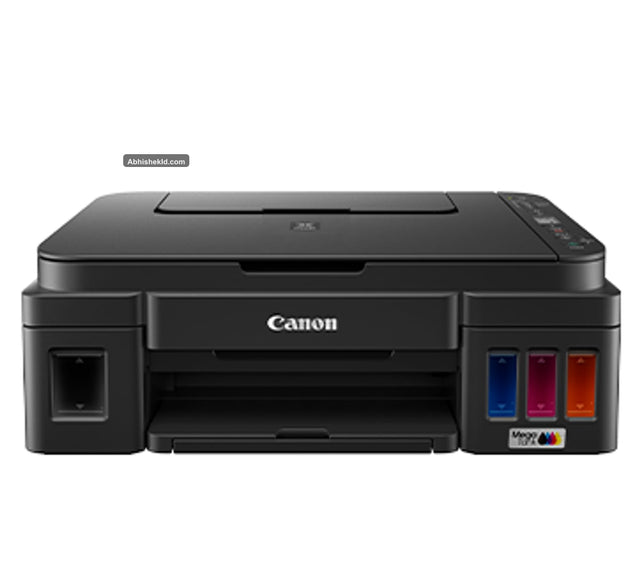 Canon PIXMA G3020 wireless MegaTank printer front view with integrated ink tanks