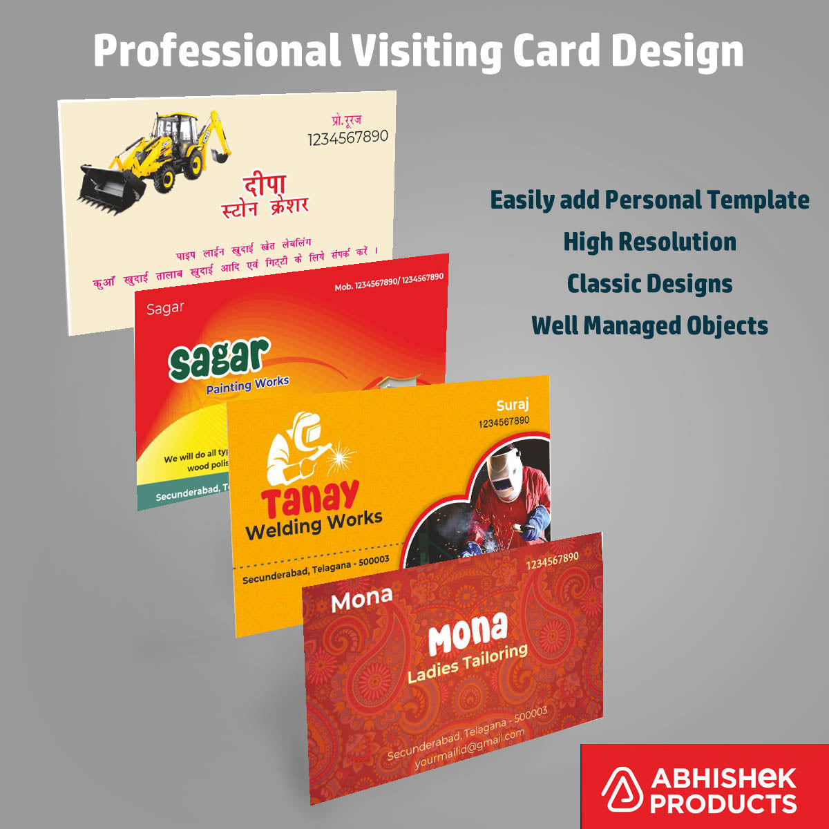 9/10 Clean Visiting Card Design Files – 100 CDR v11 Templates Files -  Transport, Veterinary Store, Pet Shop, Mirrors, Tattoo, Cake Shop, Tailor, Welding works, Painting Work, Stone Crusher
