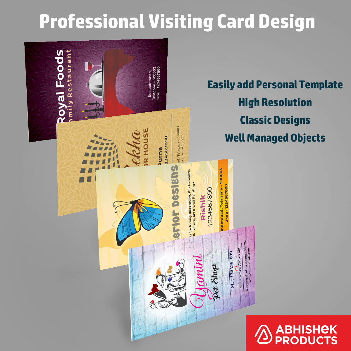 9/10 Clean Visiting Card Design Files – 100 CDR v11 Templates Files -  Transport, Veterinary Store, Pet Shop, Mirrors, Tattoo, Cake Shop, Tailor, Welding works, Painting Work, Stone Crusher