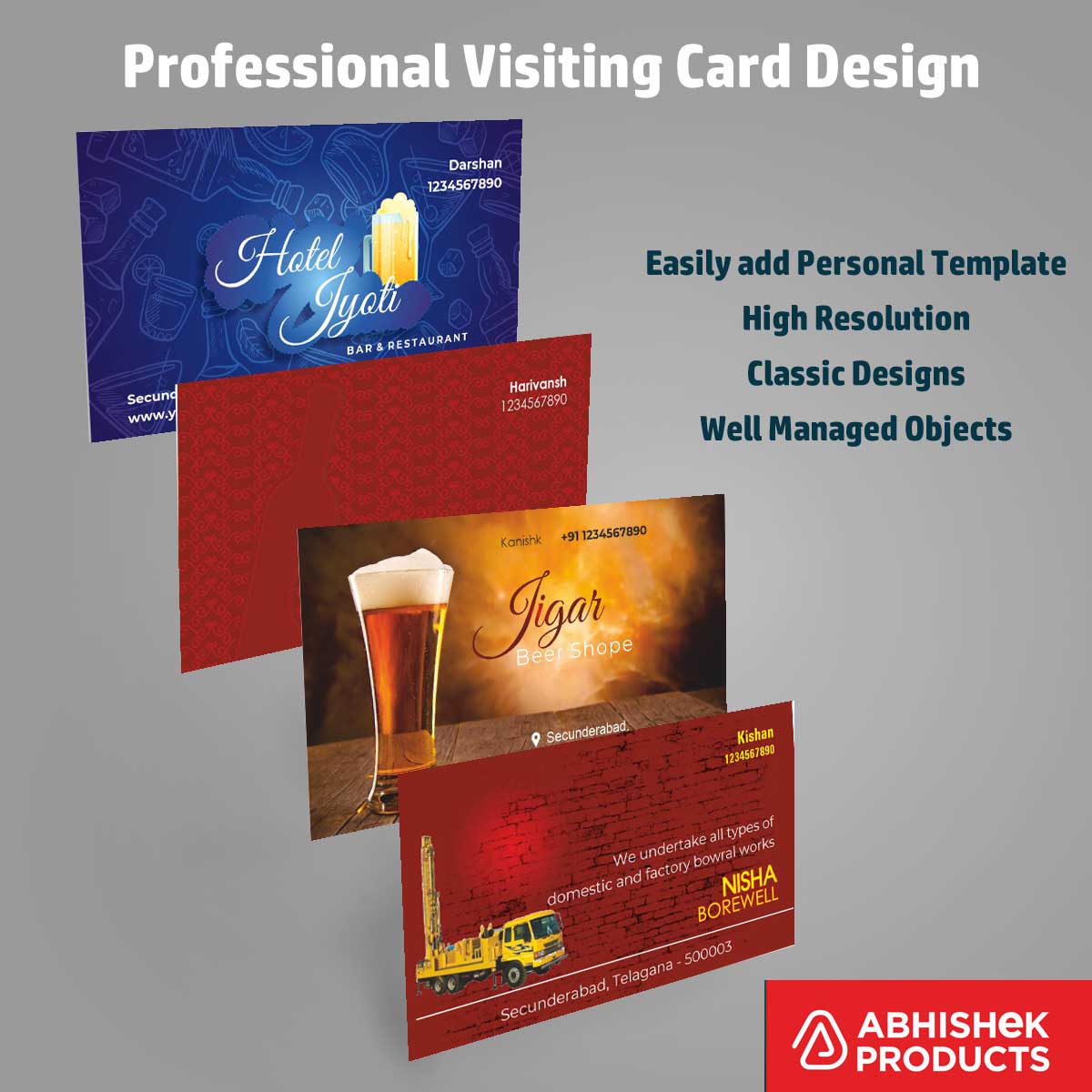 9/10 Clean Visiting Card Design Files – 100 CDR v11 Templates Files -  Transport, Veterinary Store, Pet Shop, Mirrors, Tattoo, Cake Shop, Tailor, Welding works, Painting Work, Stone Crusher