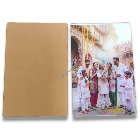 Clear Acrylic A4 Stand. Portrait. Sparkle gumming, Hanging holes, Wall display. With Holi Festival lamination.