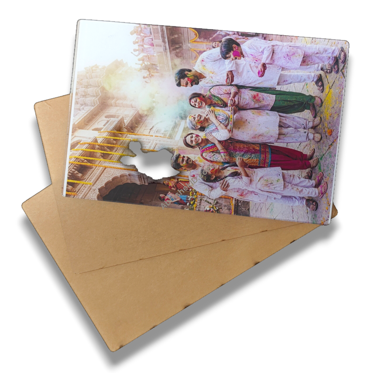 A4 Clear Acrylic Stand with sparkle gumming. Wall hanging with 2 holes. Displays family graphic. Portrait.