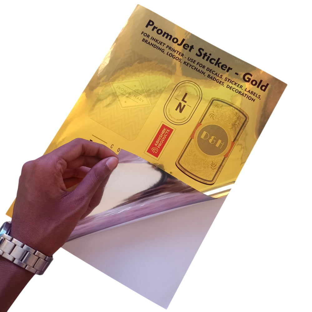A4 Gold Promojet Sticker For Inkjet Printer For Branding, Labeling and Decoration