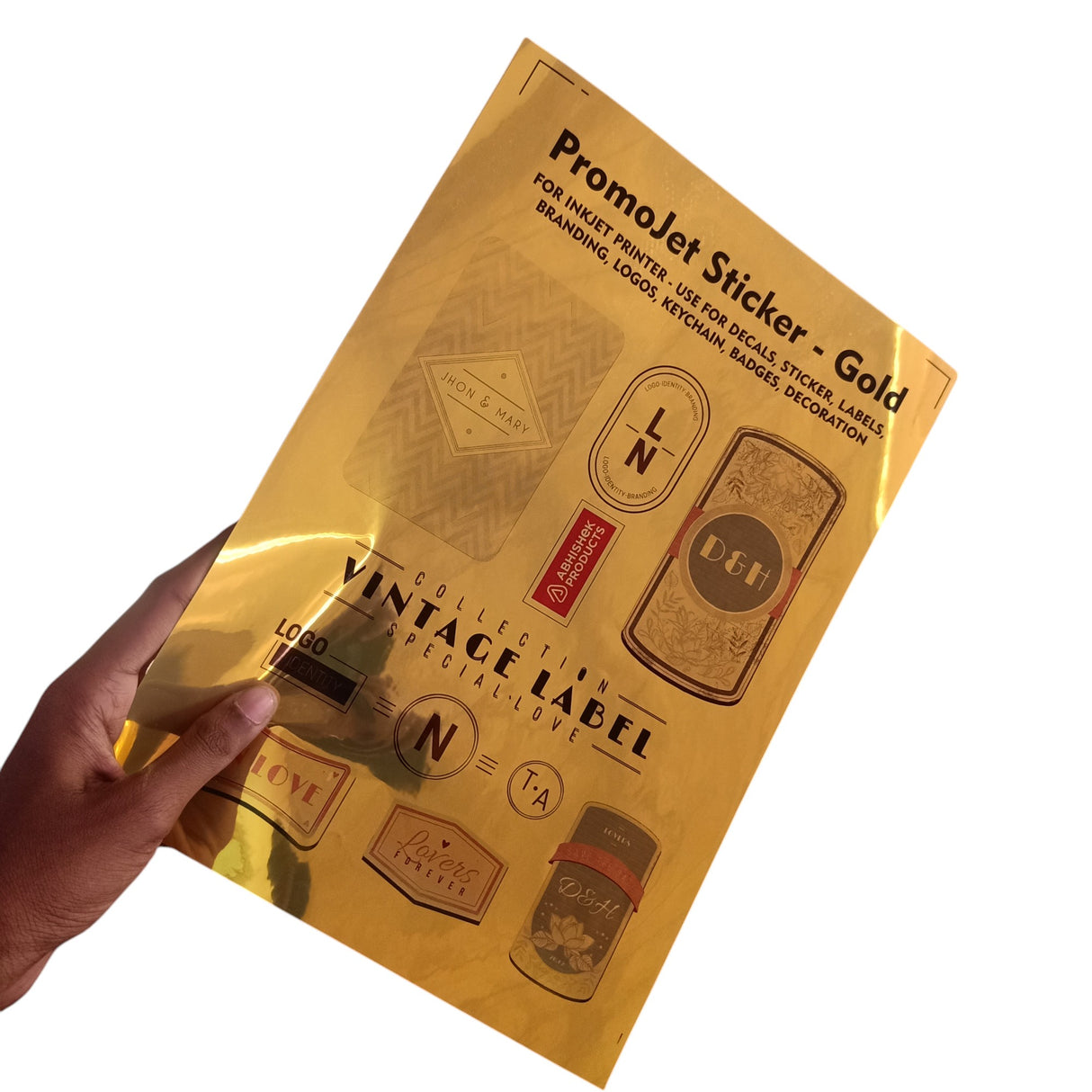 A4 Gold Promojet Sticker For Inkjet Printer For Branding, Labeling and Decoration