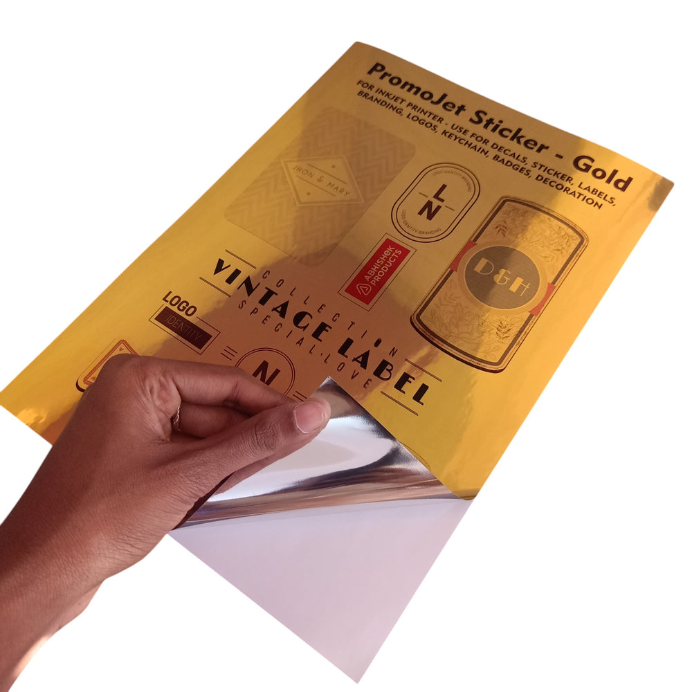 A4 Gold Promojet Sticker For Inkjet Printer For Branding, Labeling and Decoration