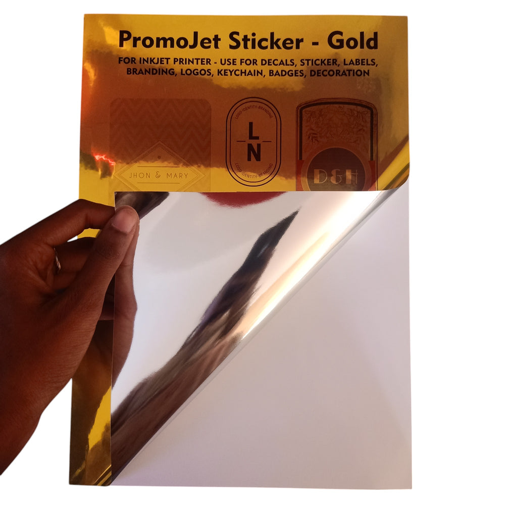 A4 Gold Promojet Sticker For Inkjet Printer For Branding, Labeling and Decoration