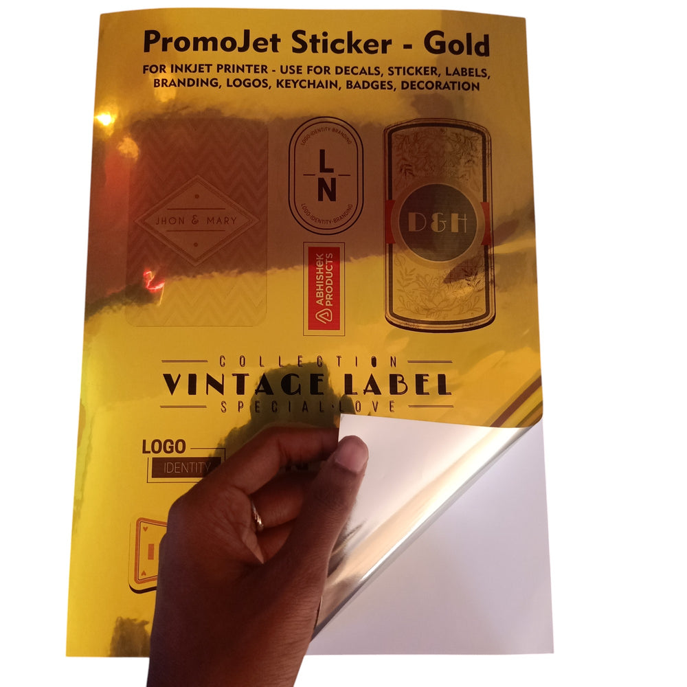 A4 Gold Promojet Sticker For Inkjet Printer For Branding, Labeling and Decoration