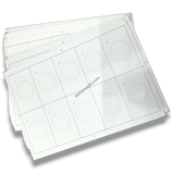 Close-up of embedded 125 kHz round RFID chips in A4 PVC prelam inlay sheet