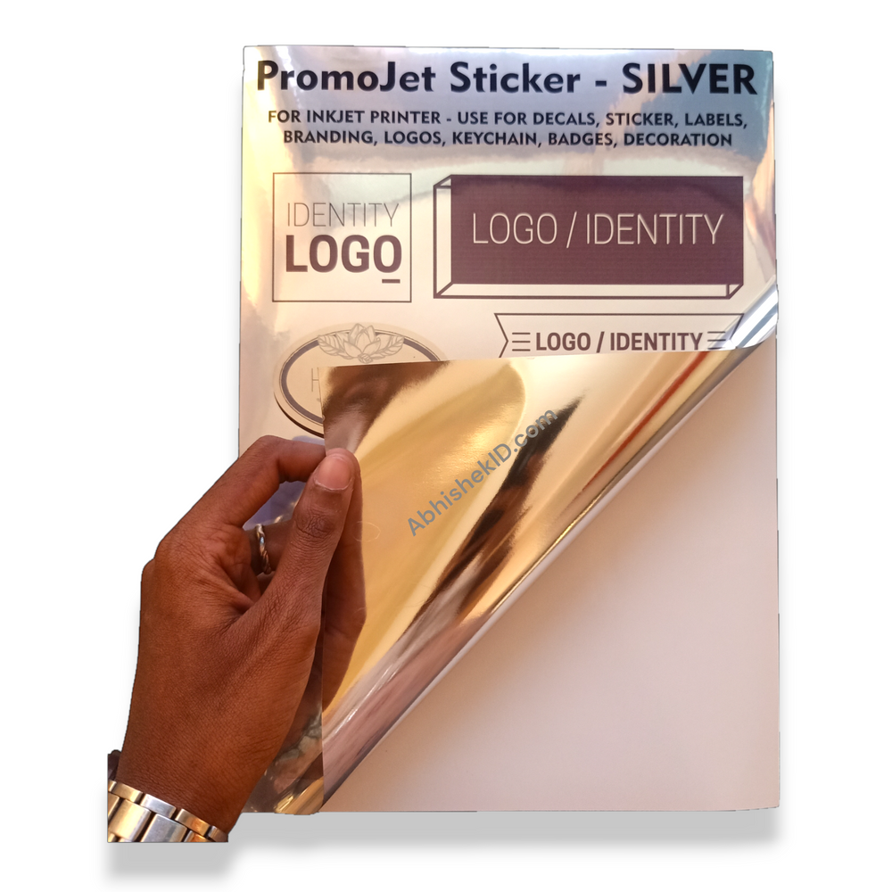 A4 Silver Promojet Sticker For InkJet Printer For Branding, Labeling and Decoration