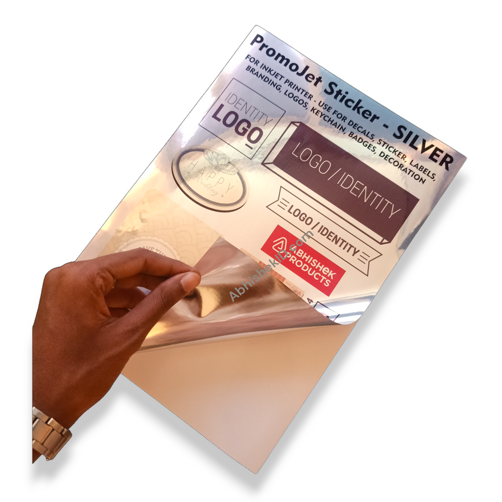 A4 Silver Promojet Sticker For InkJet Printer For Branding, Labeling and Decoration
