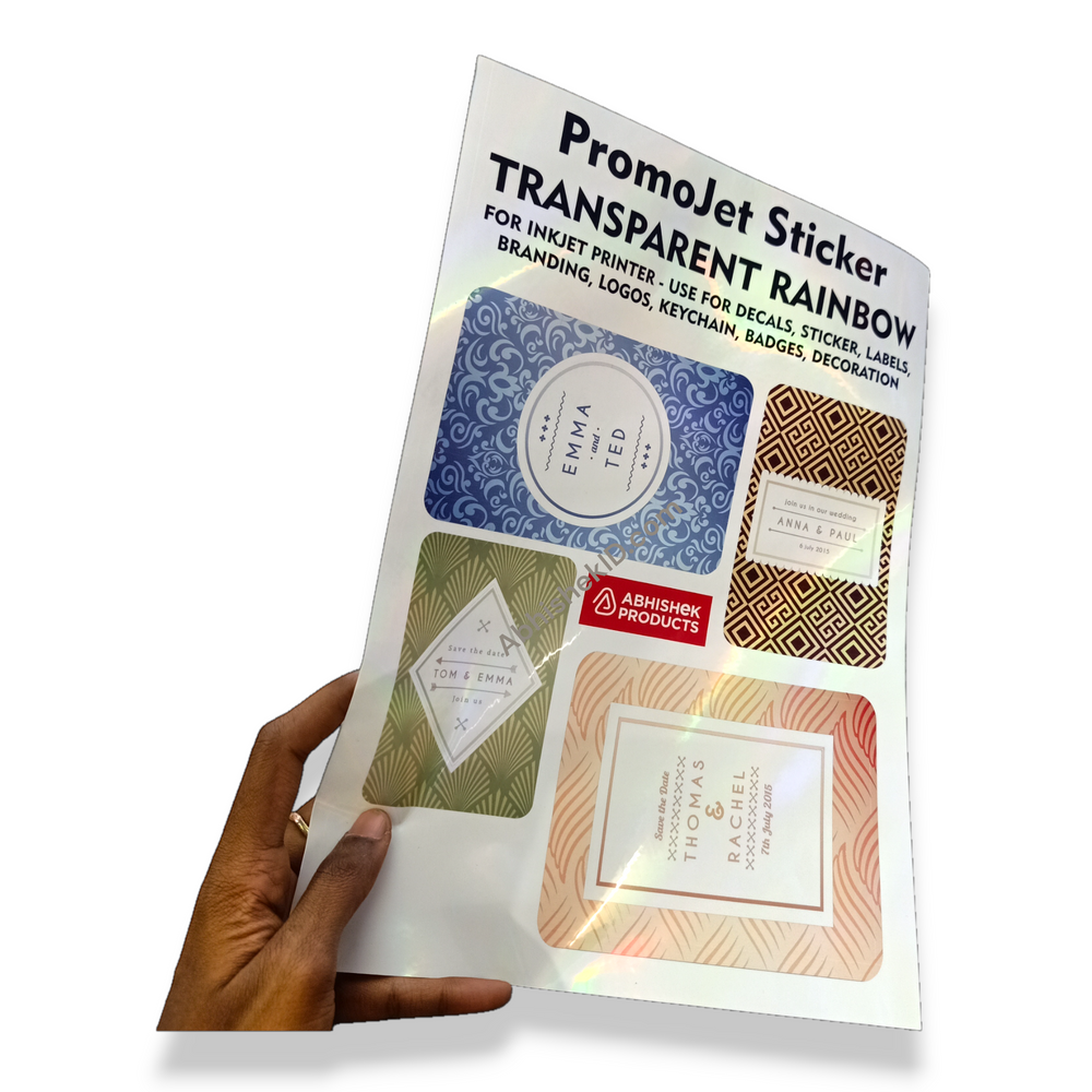 A4 Transparent Rainbow Promojet Sticker For Inkjet Printer Branding, Labeling and Decoration