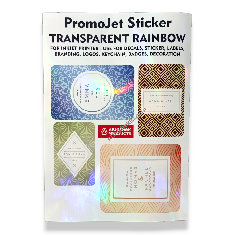 A4 Transparent Rainbow Promojet Sticker For Inkjet Printer Branding, Labeling and Decoration