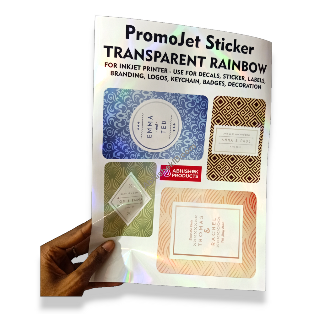 A4 Transparent Rainbow Promojet Sticker For Inkjet Printer Branding, Labeling and Decoration