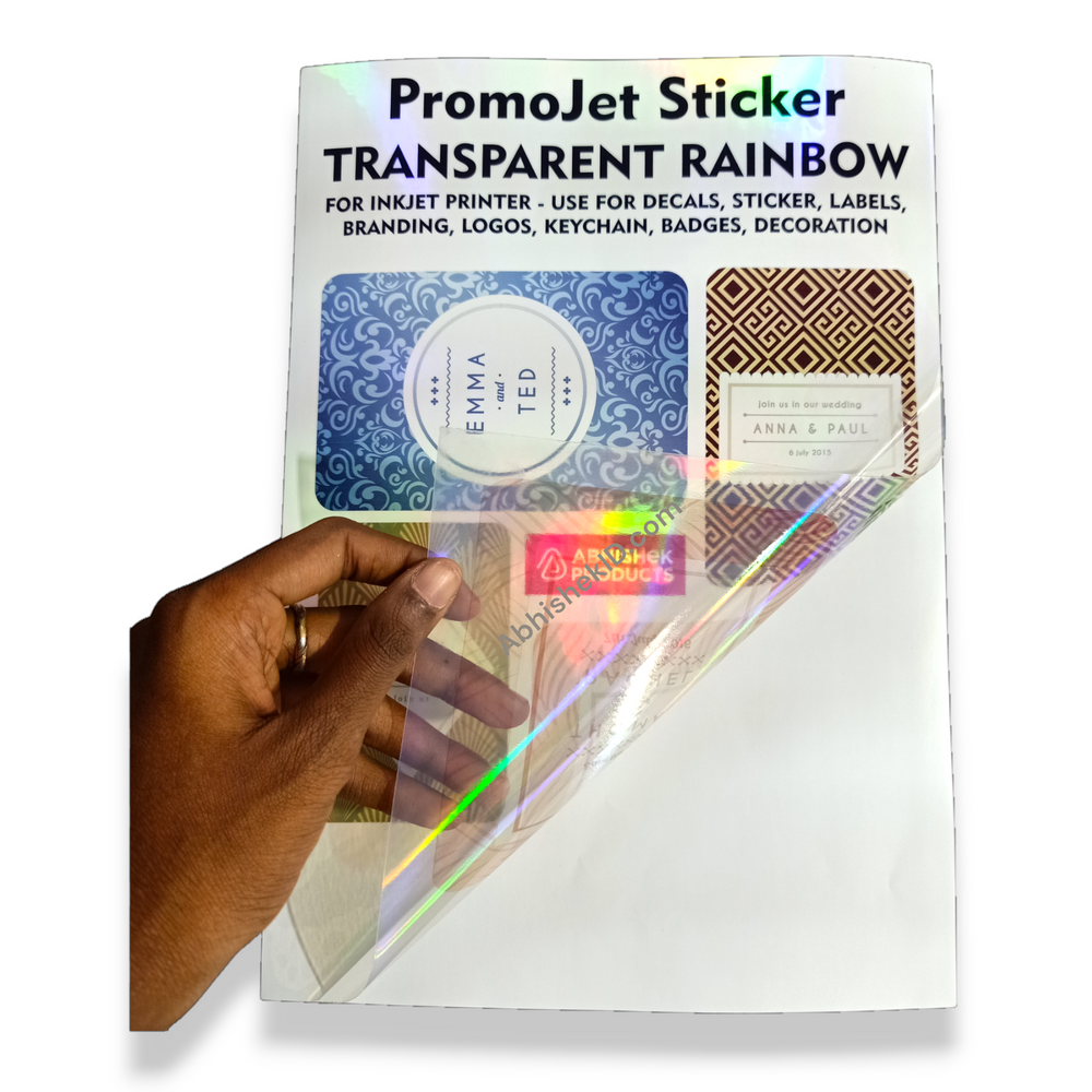 A4 Transparent Rainbow Promojet Sticker For Inkjet Printer Branding, Labeling and Decoration