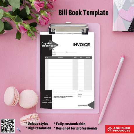 Clean bill book template with editable sections For Electricals