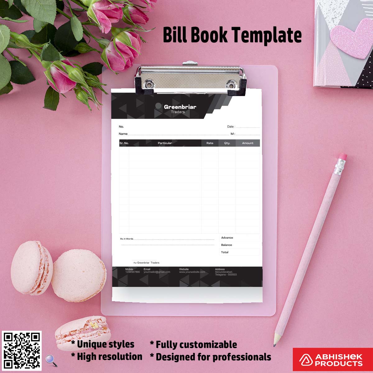 Simple bill book template for quick printing For Traders