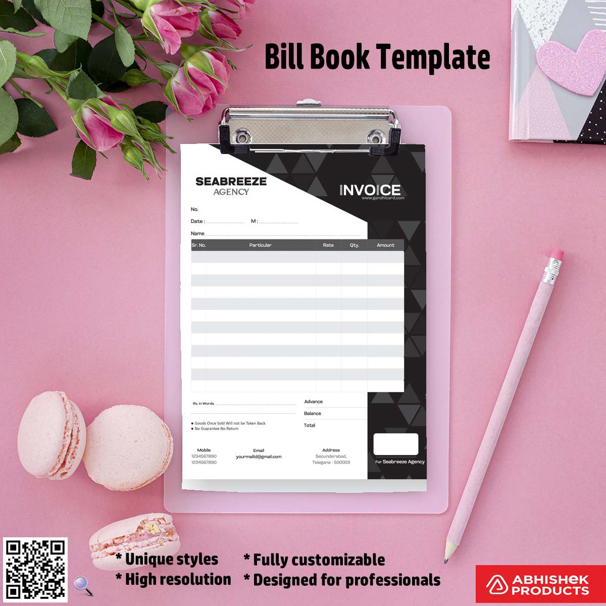 Clean structured bill book layout for printers For Agency