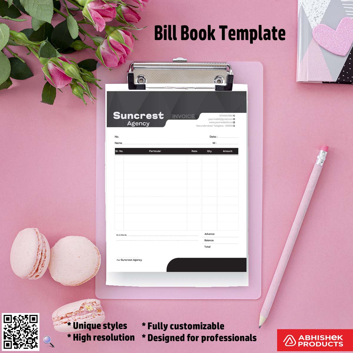 Minimal bill book design template for freelancers For Agency