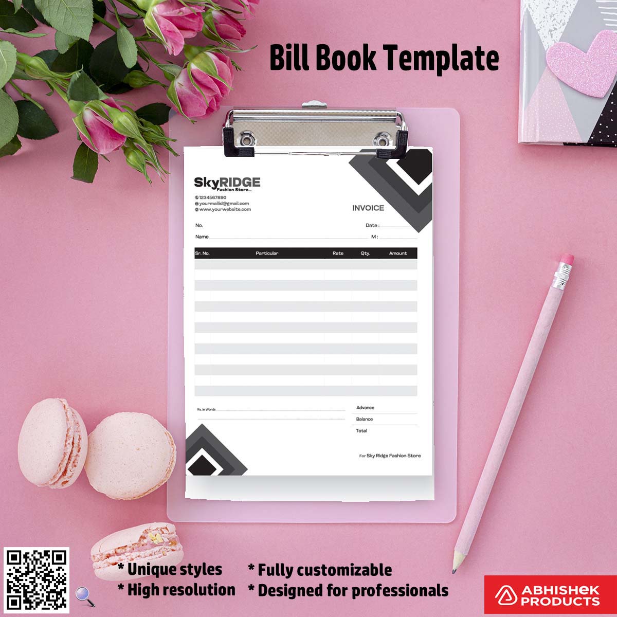 Simple bill book template for quick printing For Fashion Store