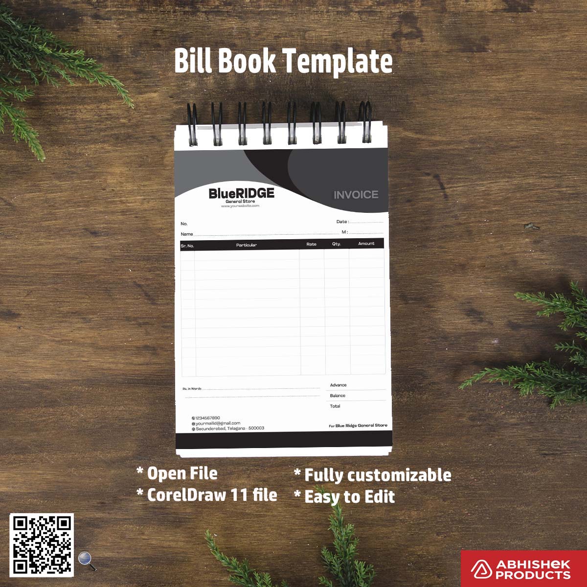 Basic structured bill book design for studios For General Store