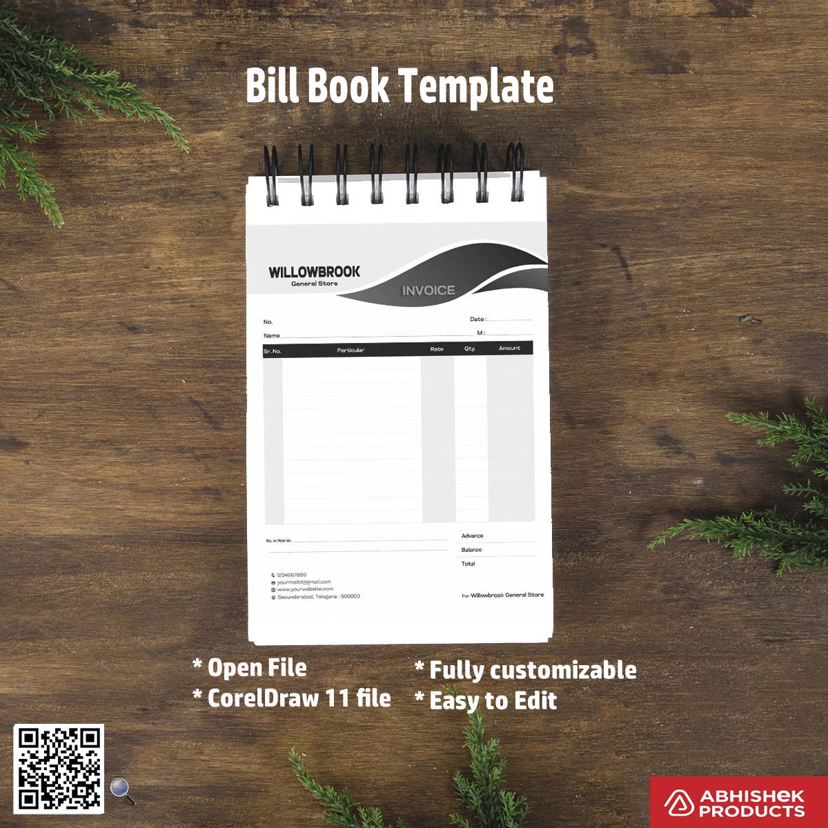 Simple bill book outline design for graphic designers For General Store