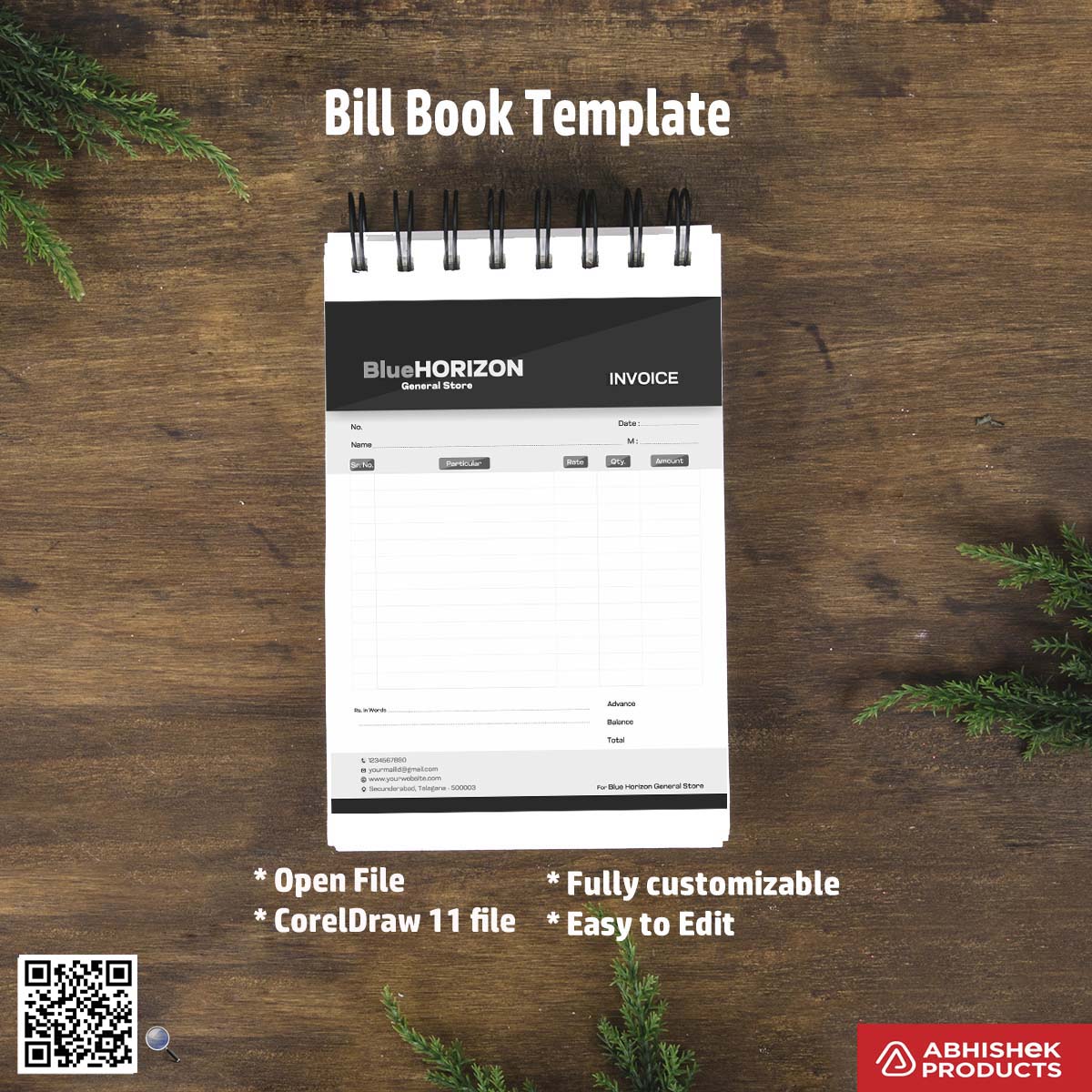 Clean customizable bill book layout for freelancers For General Store