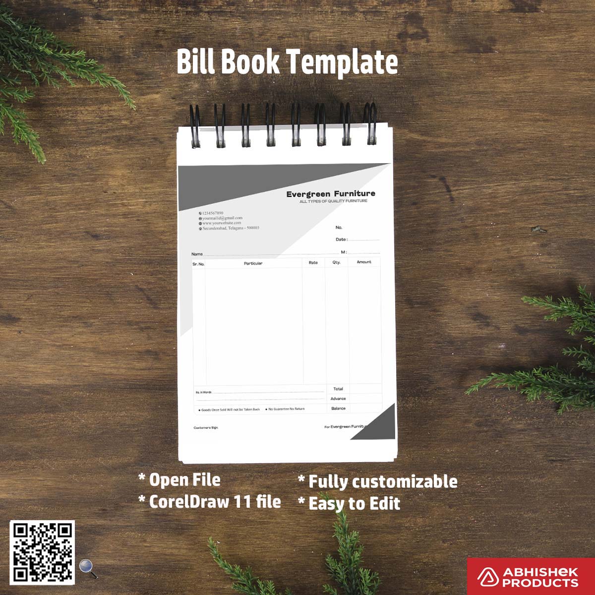 Basic structured bill book layout for print studios For Furniture