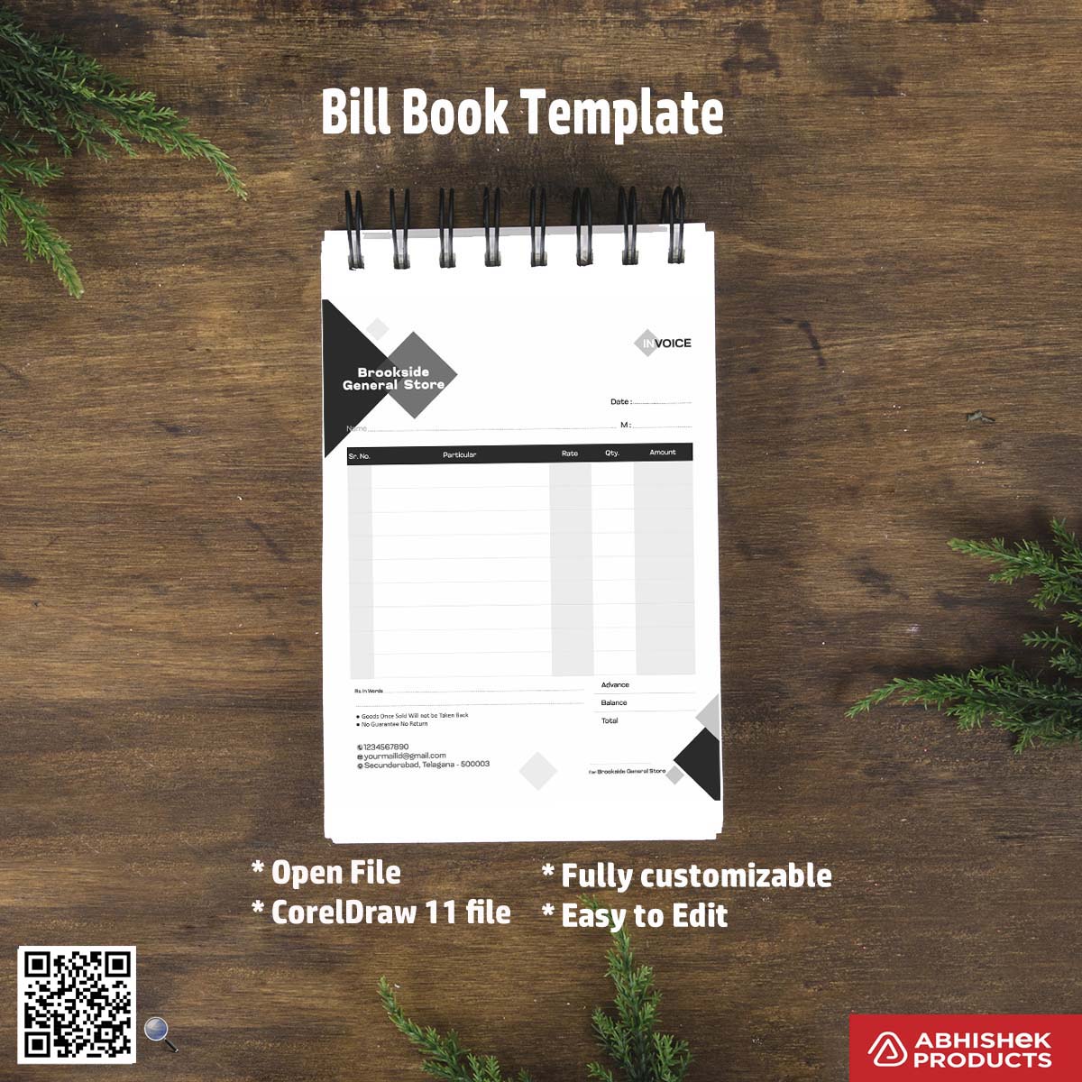 Bill book design with structured layout for easy printing For General Store