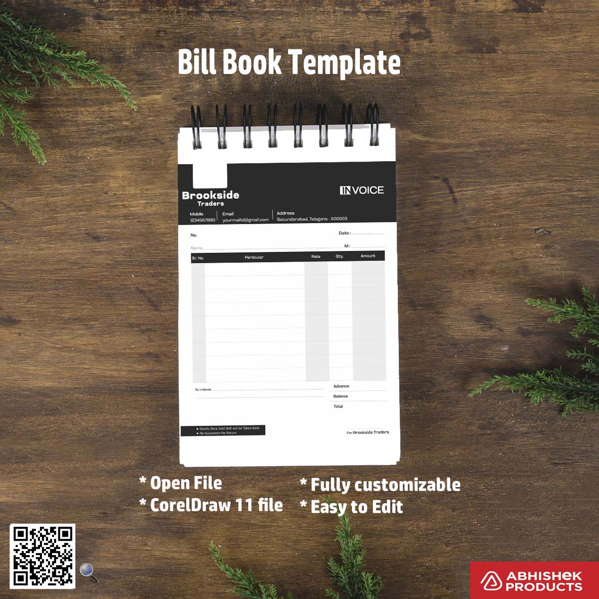 Minimal bill book design template for professional use For Traders