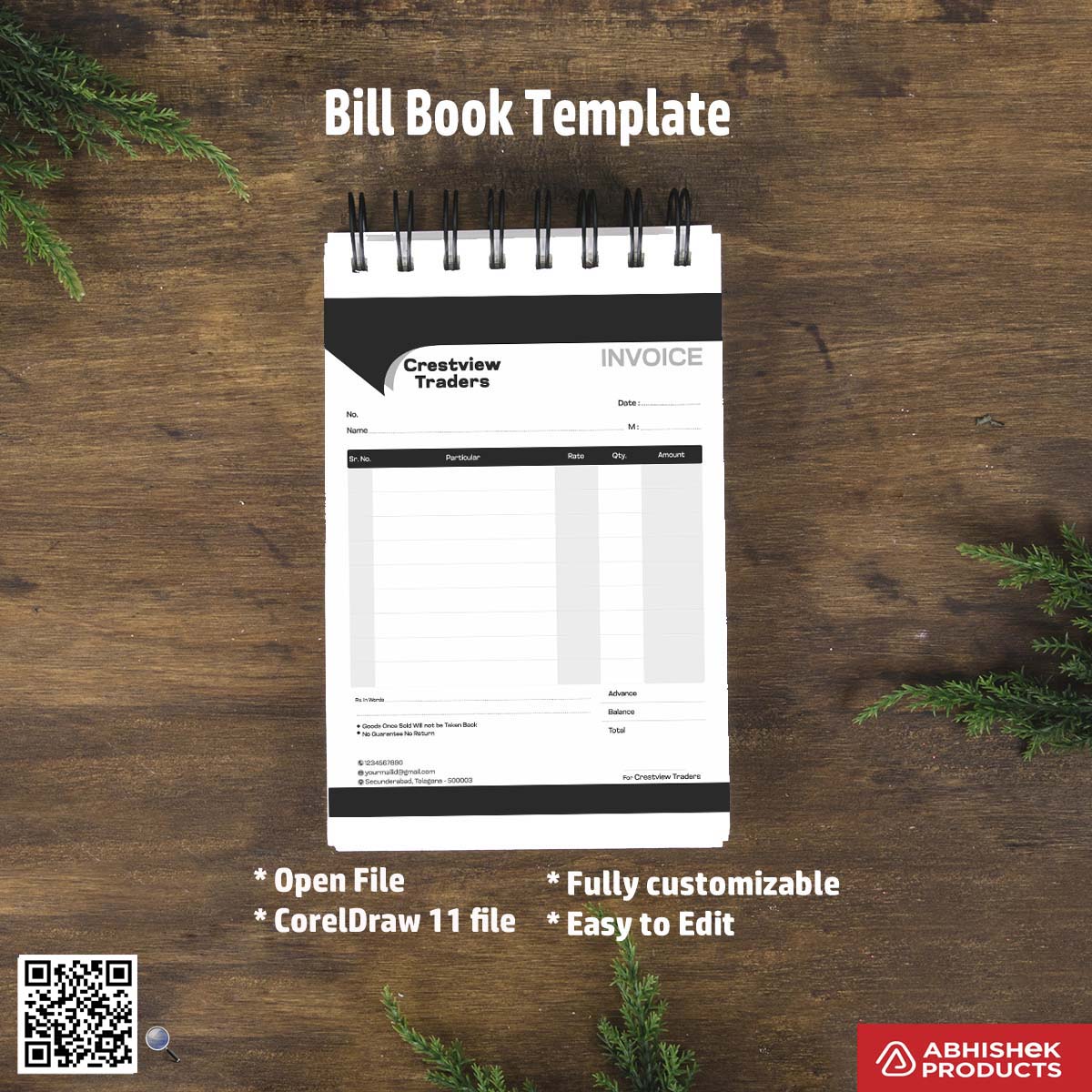 Structured bill book design template for freelancers For Traders